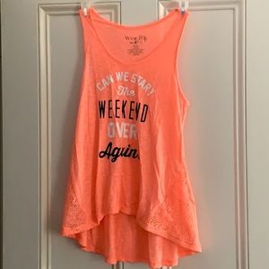 Coral colored graphic tank top